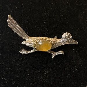 Vintage Roadrunner Brooch with Amber Stone
